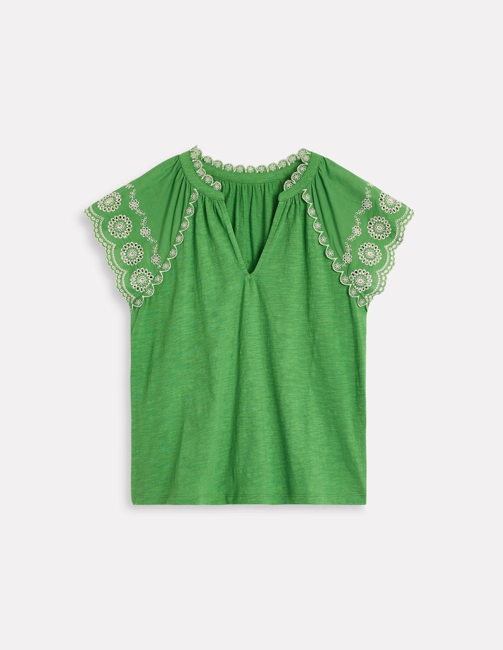 Ila Broderie Sleeve Notch Top-Paradise Green Lightweight Design