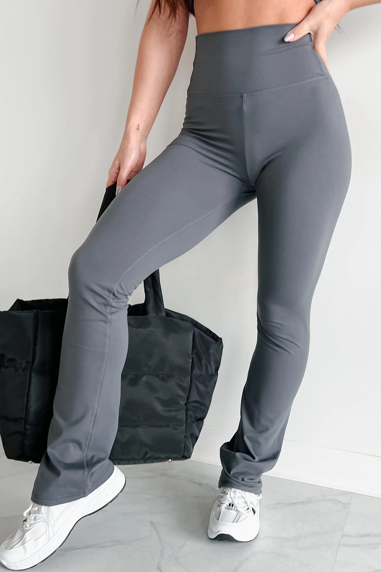 Flexible Look Comfortable Layers In Alignment High Waist Flare Leggings (Coal Grey)