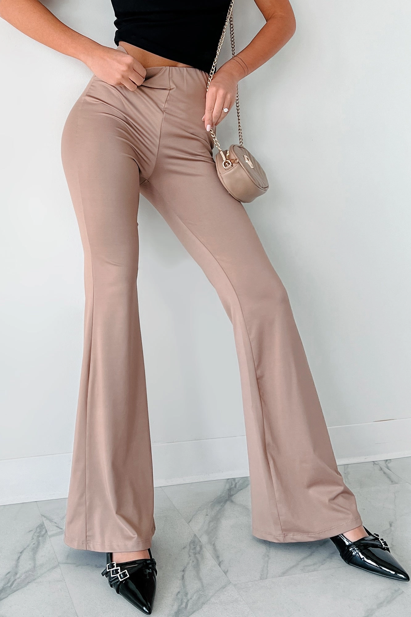 Perfectly Fit Indecisive Mood Elastic Waist Flare Pants (Mocha)