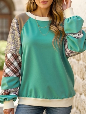 CREW-NECK, LONG-SLEEVED CASUAL PRINT HOODIE Raw Edge Detail