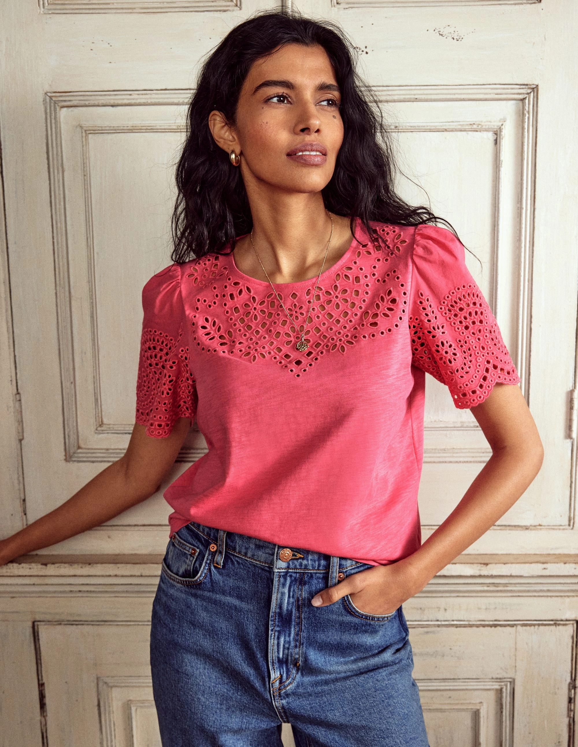 FadeResistant Dye Layered Panel Construction Isabel Broderie Top-Rose Pink