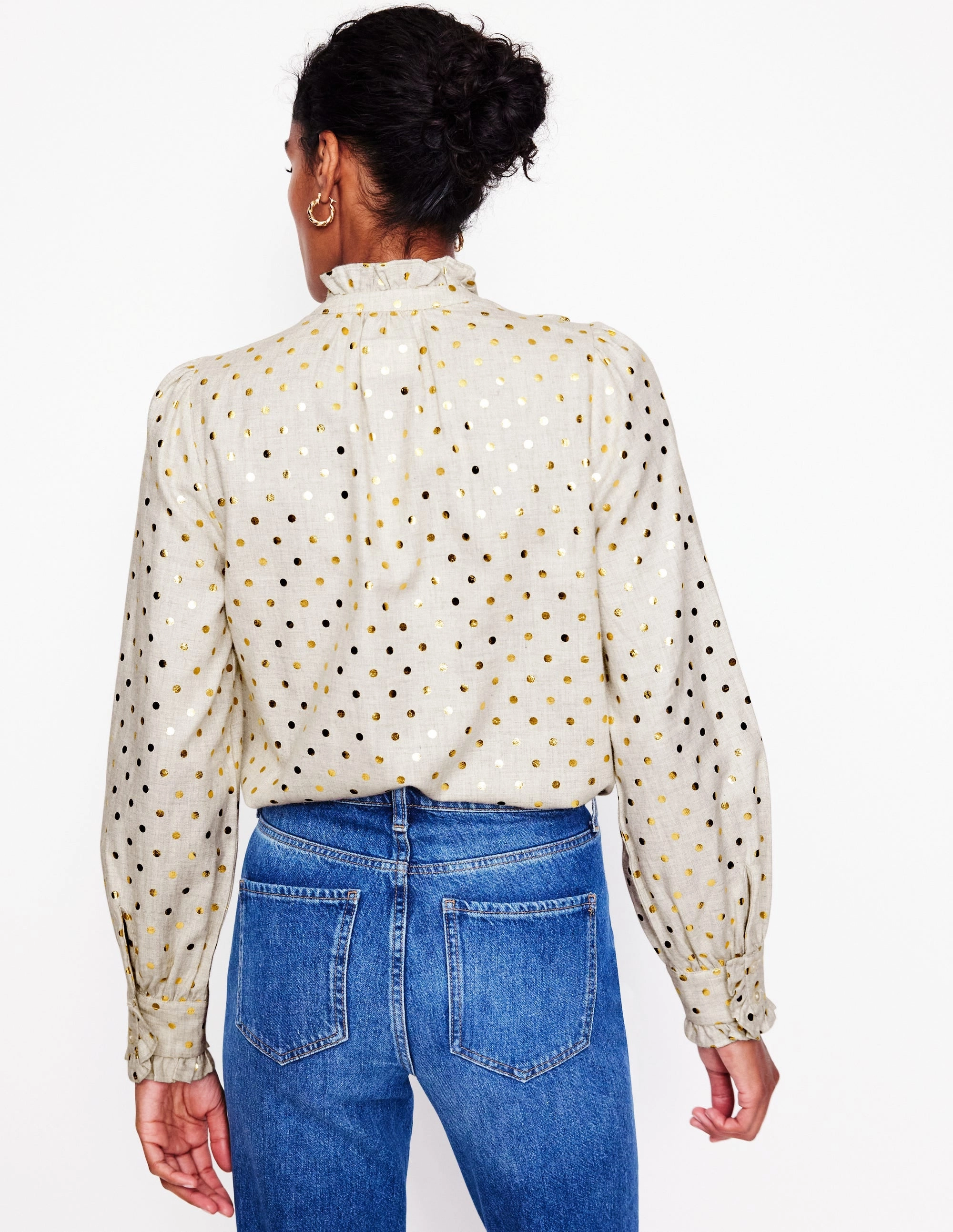 BondedHemline Isla Frill Detail Blouse-Metallic Spot