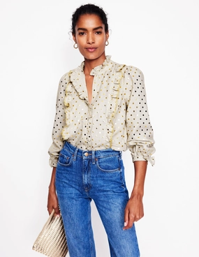 Tactile Soft Texture Fray Resistant Edges Isla Frill Detail Blouse-Metallic Spot