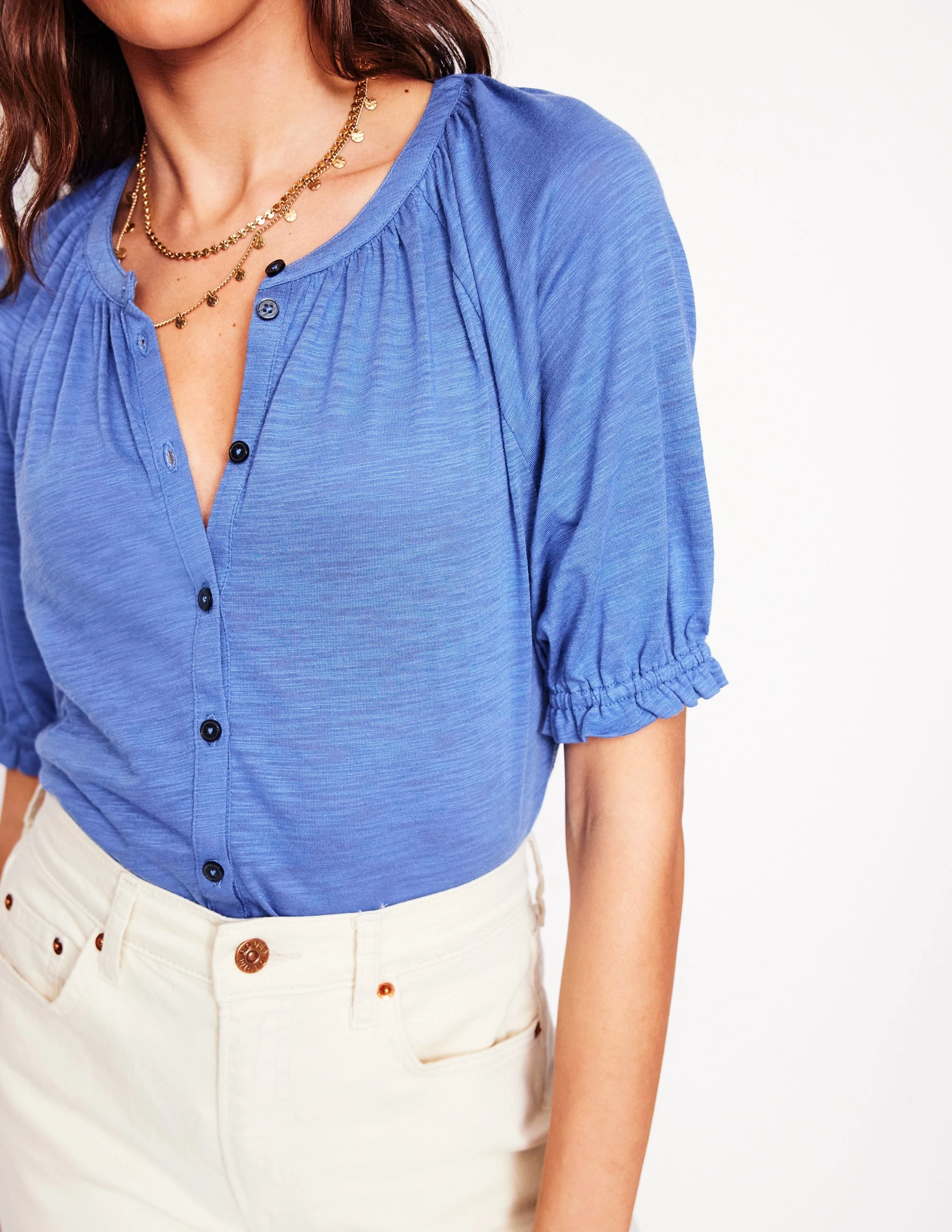 FoamReinforcedCollar Garment Washed Isla Jersey Shirt-Blue River