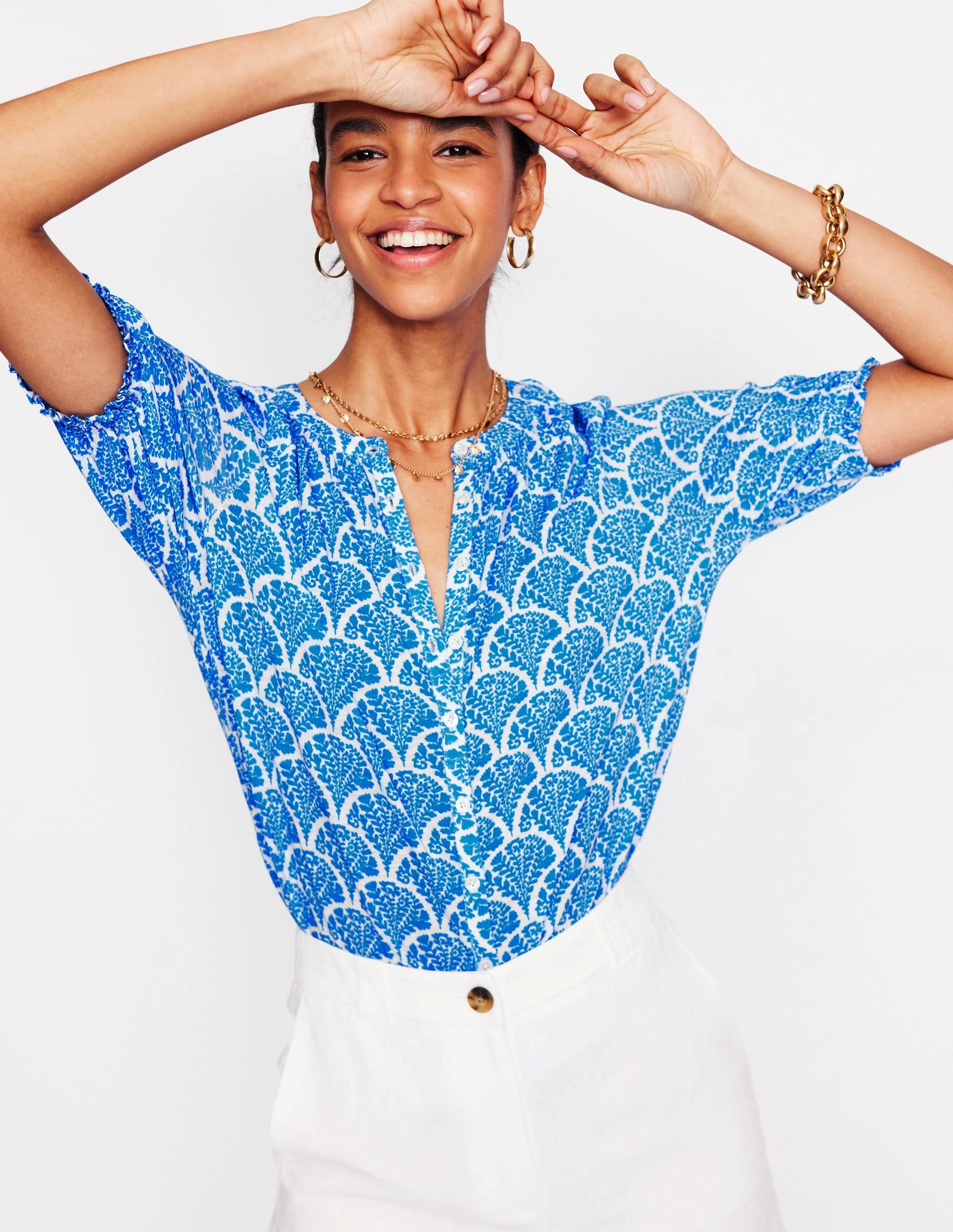 HighDurabilityWeave StretchFit Isla Jersey Shirt-Cerulean Blue, Blossomy