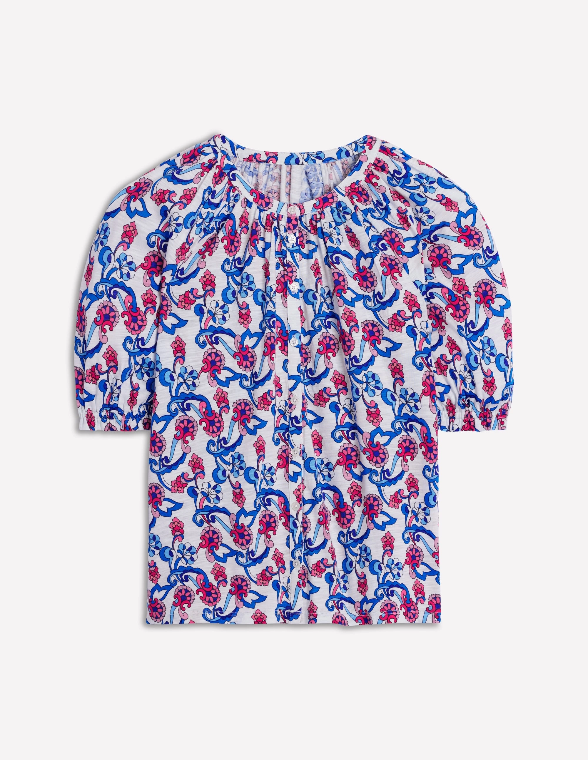 Isla Jersey Shirt-Ivory, Floral Full Coverage Fit