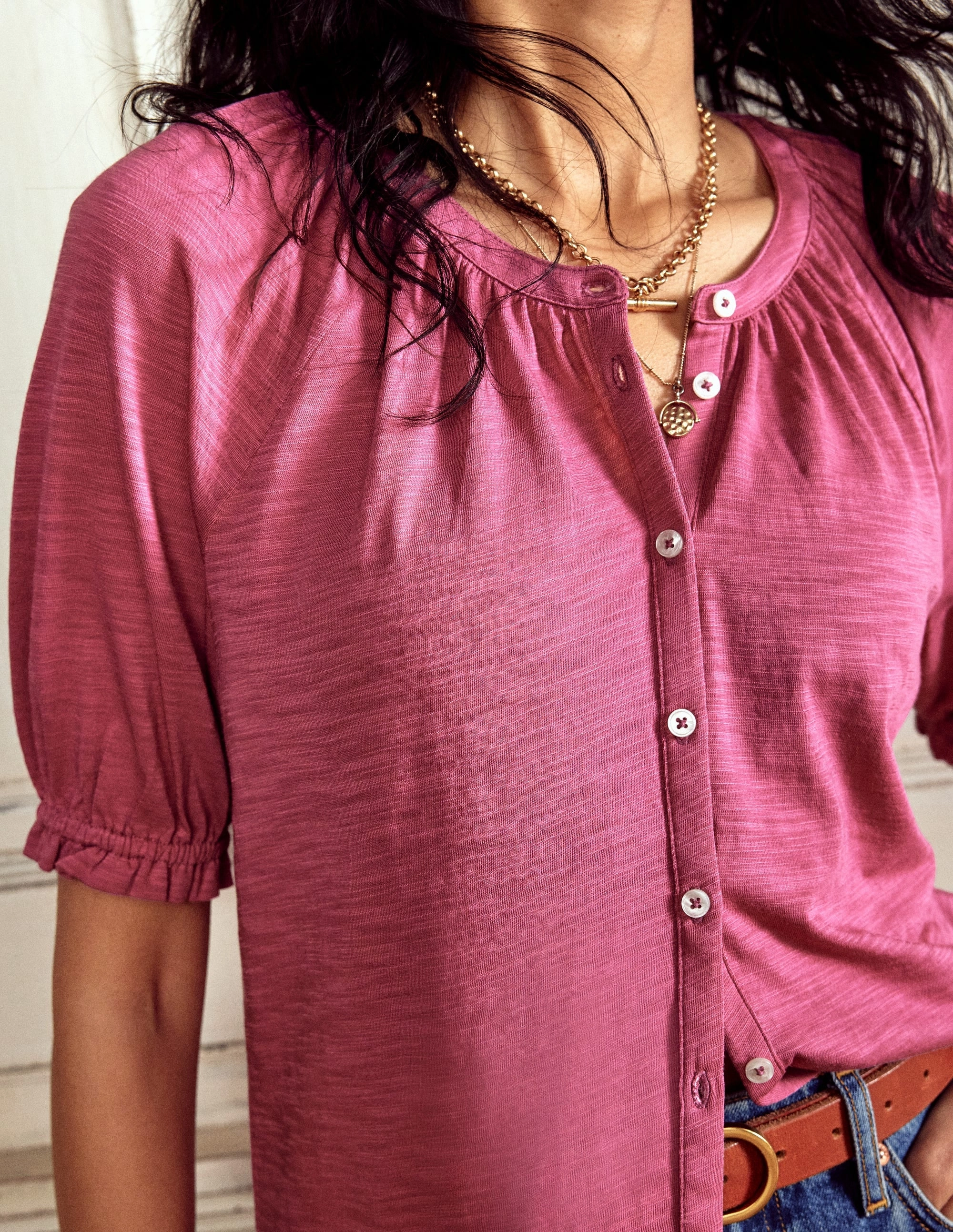 Isla Jersey Shirt-Purple Damson Yarn Dyed Fabric