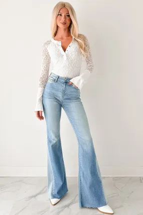 Jacob High Rise Contrast Flare Cello Jeans (Medium) No Gap Waistband Classic Office Wear