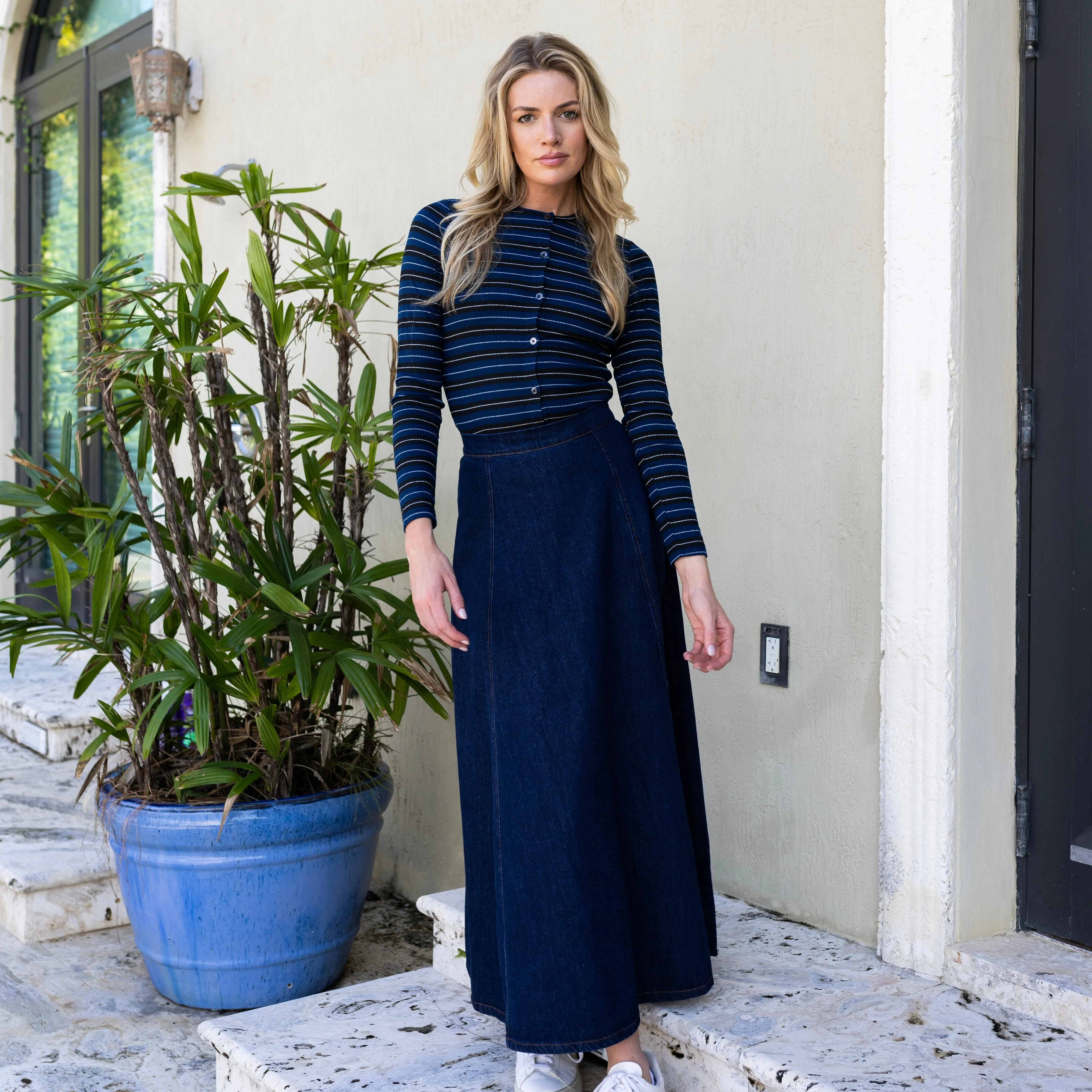 No Gap Waist Jane Denim Skirt | Blue