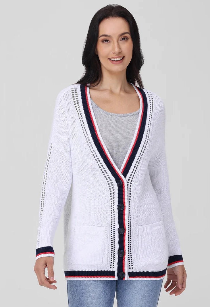 Janet Varsity Stripe Cardigan in Bleach White Multi OversizedFit Luxurious Feel