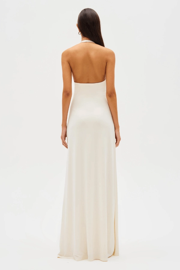 Jennifer Cupro Maxi Dress Ivory Button-Cuff