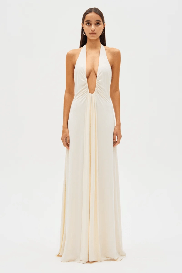 Daily Flex Invisible-Zip Jennifer Cupro Maxi Dress Ivory