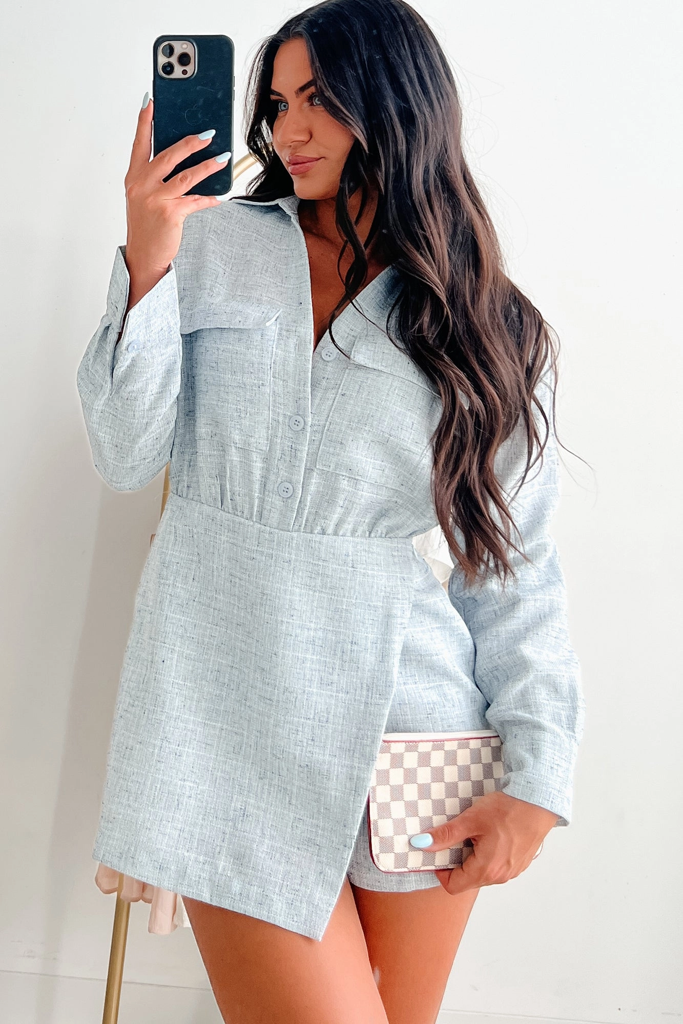 Subtle Motion Smooth Line Jetting Around Two-Tone Skort Romper (Sky Blue)