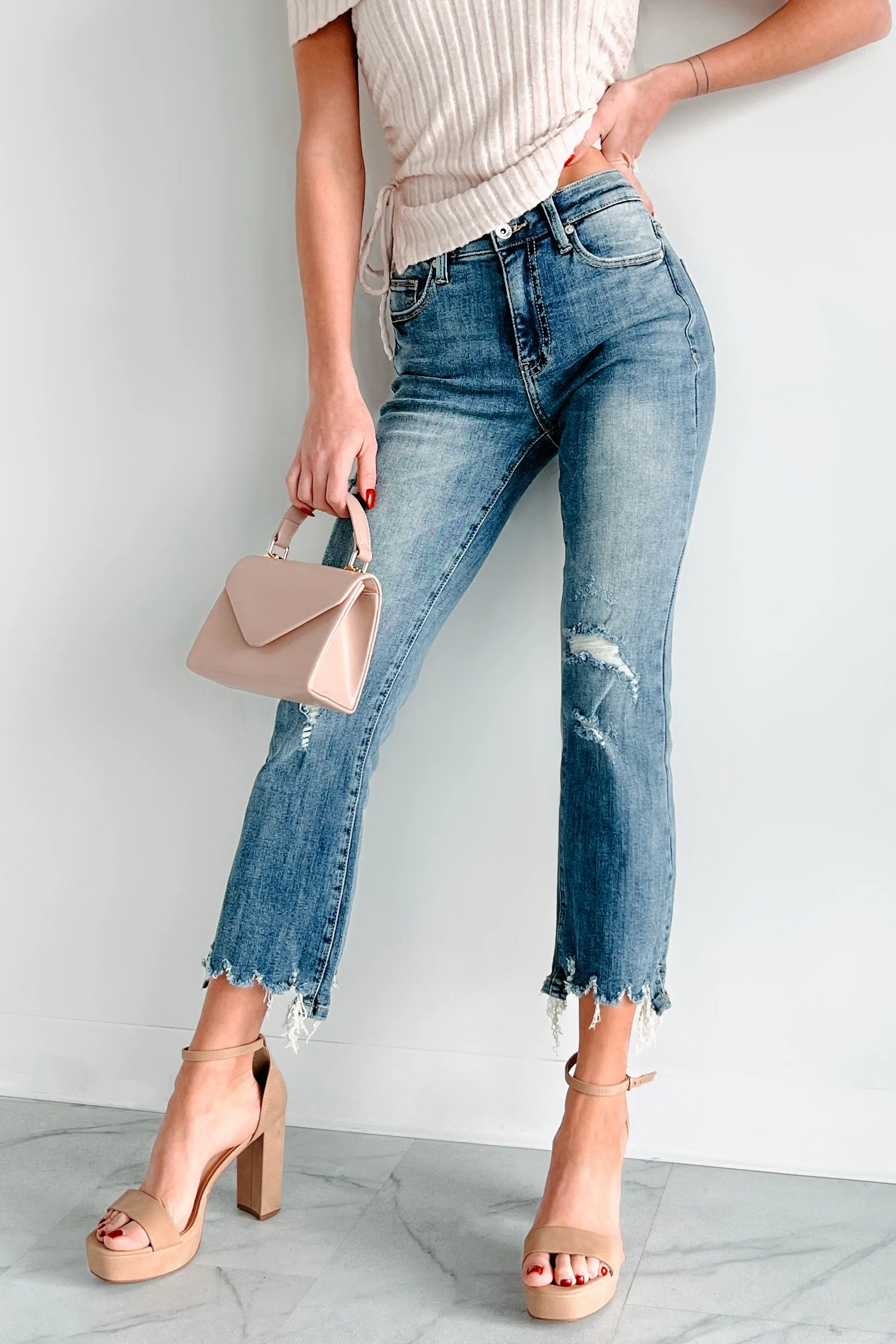 Jonah Mid Rise Distressed Special A Kick Flare Jeans (Dark) Flex Fit Shoulder Construction Fashionable Tank