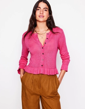 Josie Cropped Linen Cardigan-Sorbet Pink Moisture wicking Multi Directional Stretch