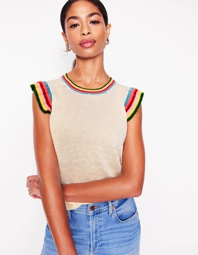 Josie Frilled Linen Tank-Warm Ivory, Multi Stripe Transitional Layer