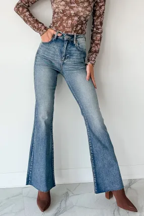 Julius High Rise Flare Sneak Peek Jeans (Medium) Permanent Crease Retention