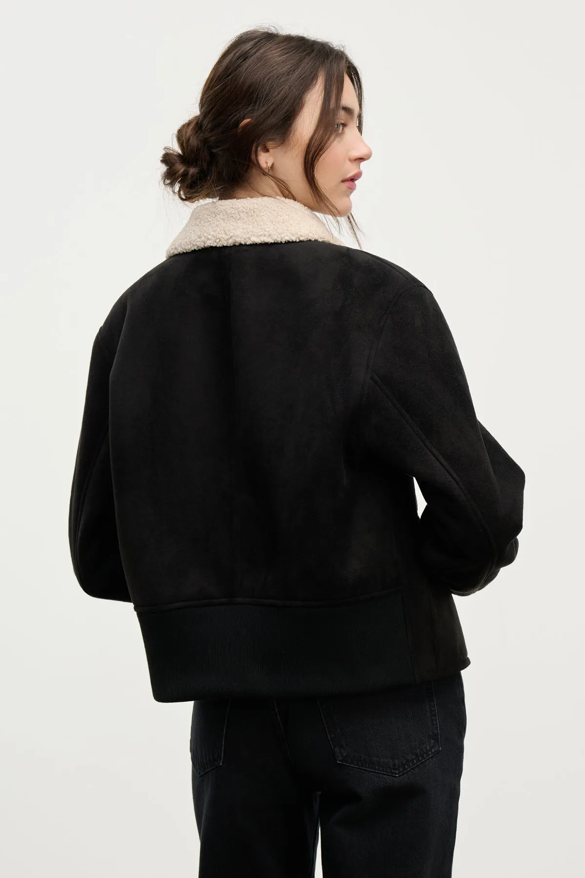 Juno Sherpa Jacket in Black/Cream PuckerFree Surface TemperatureRegulating Fabric