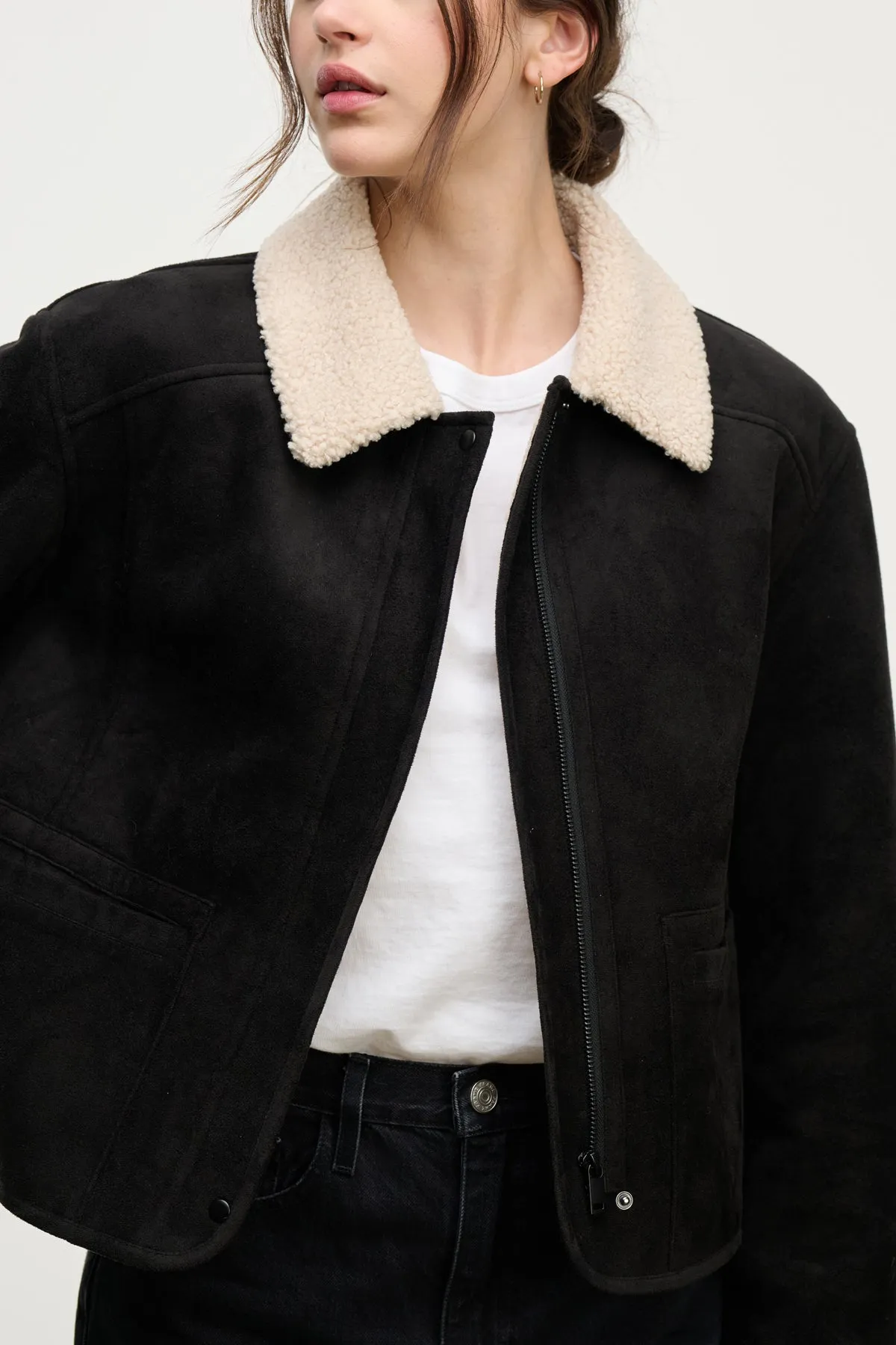 Juno Sherpa Jacket in Black/Cream Wear Resistant Edge