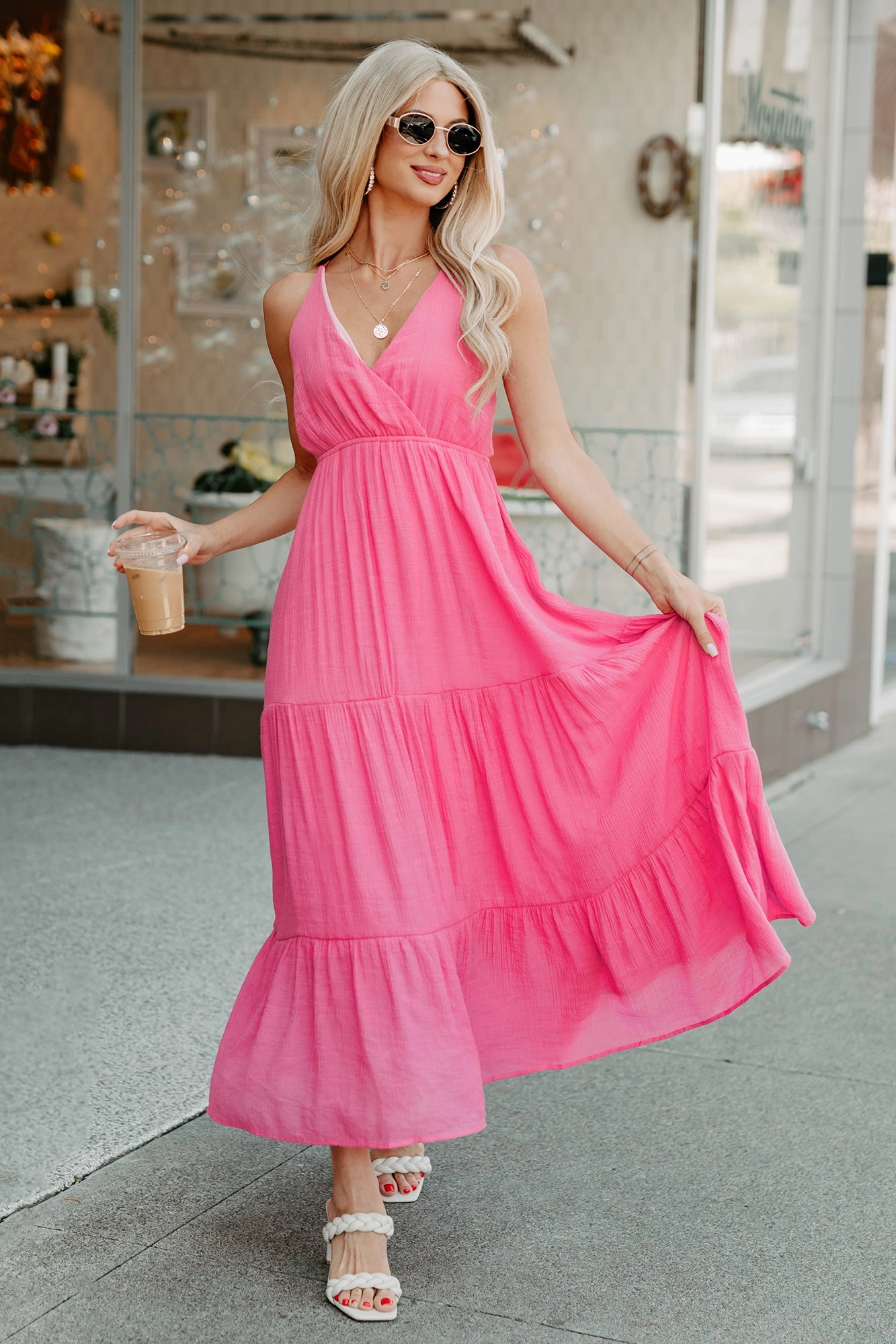 Just A Feeling Sleeveless Maxi Dress (Pink) Travel-Pack Water-resistant