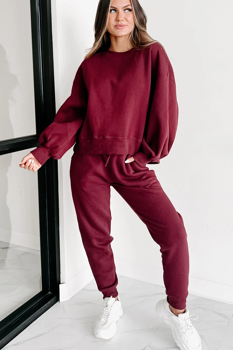 NonIrritating Seams Odor Resistant Fabric Just Admit It Sweatshirt & Jogger Two-Piece Set (Dark Burgundy)
