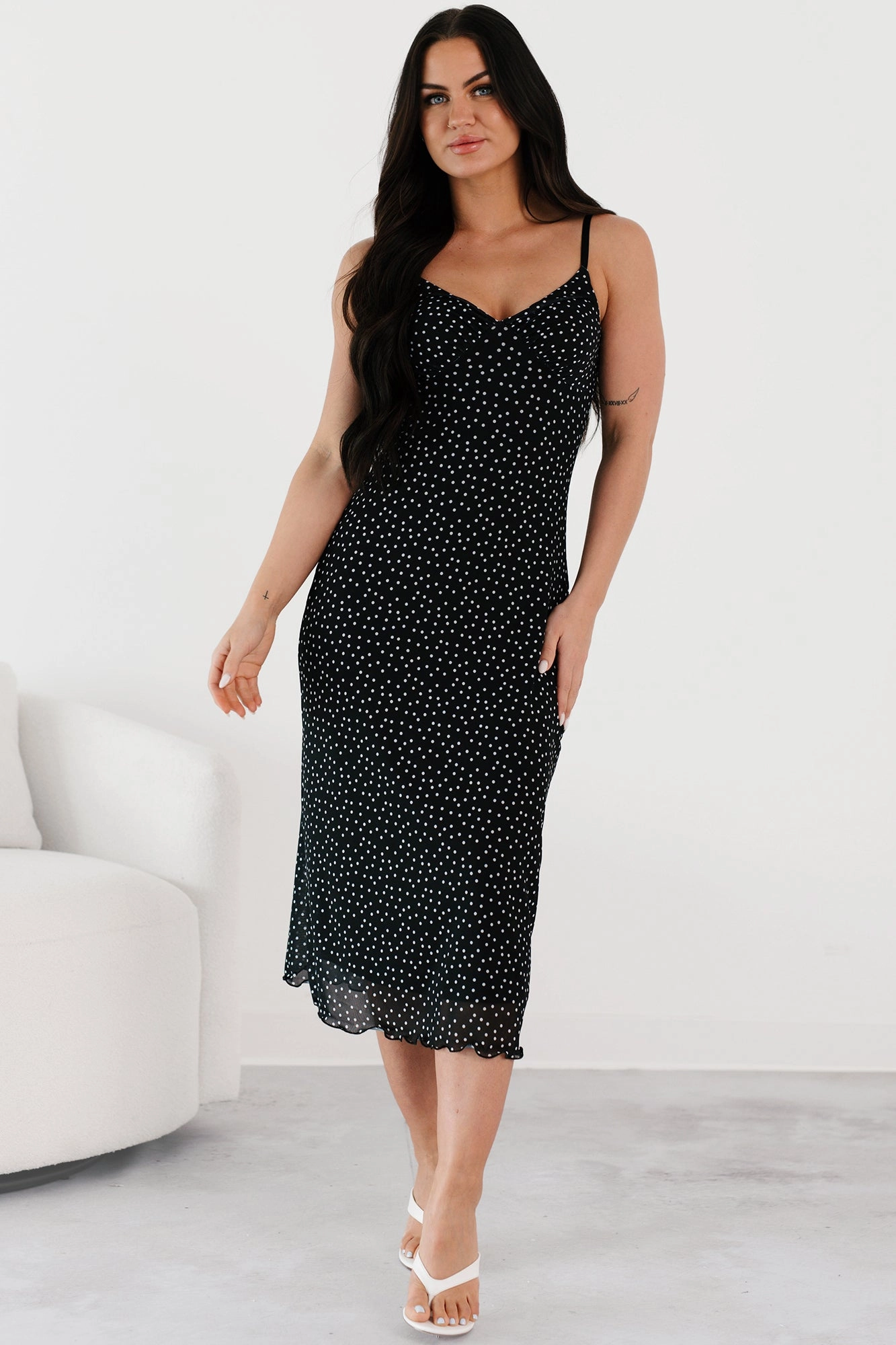 Just One Smile Polka Dot Midi Dress (Black/White) Perfectly Tailored