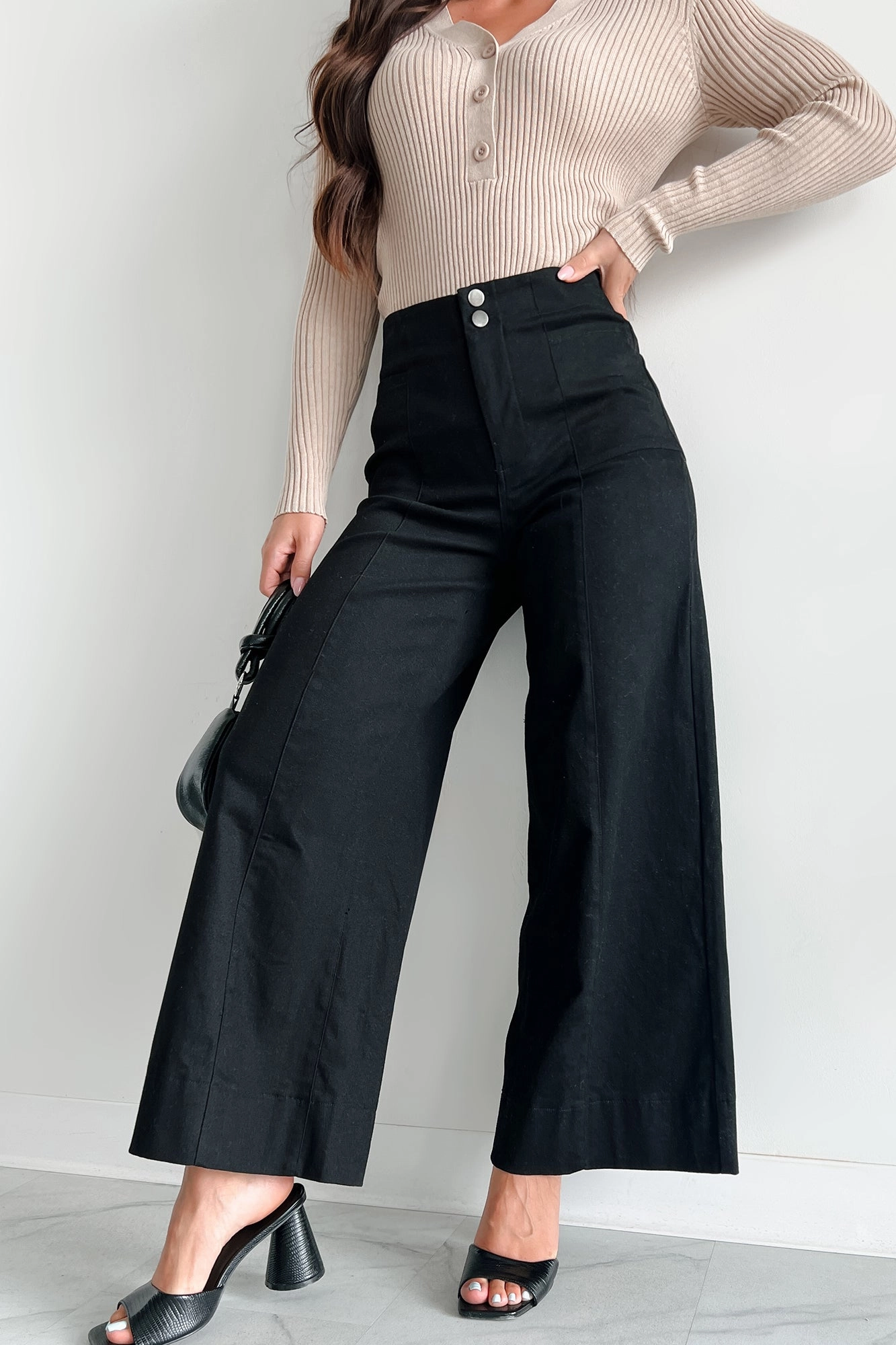 Just The Truth Wide Leg Pants (Black) Relaxed Look TaglessComfort