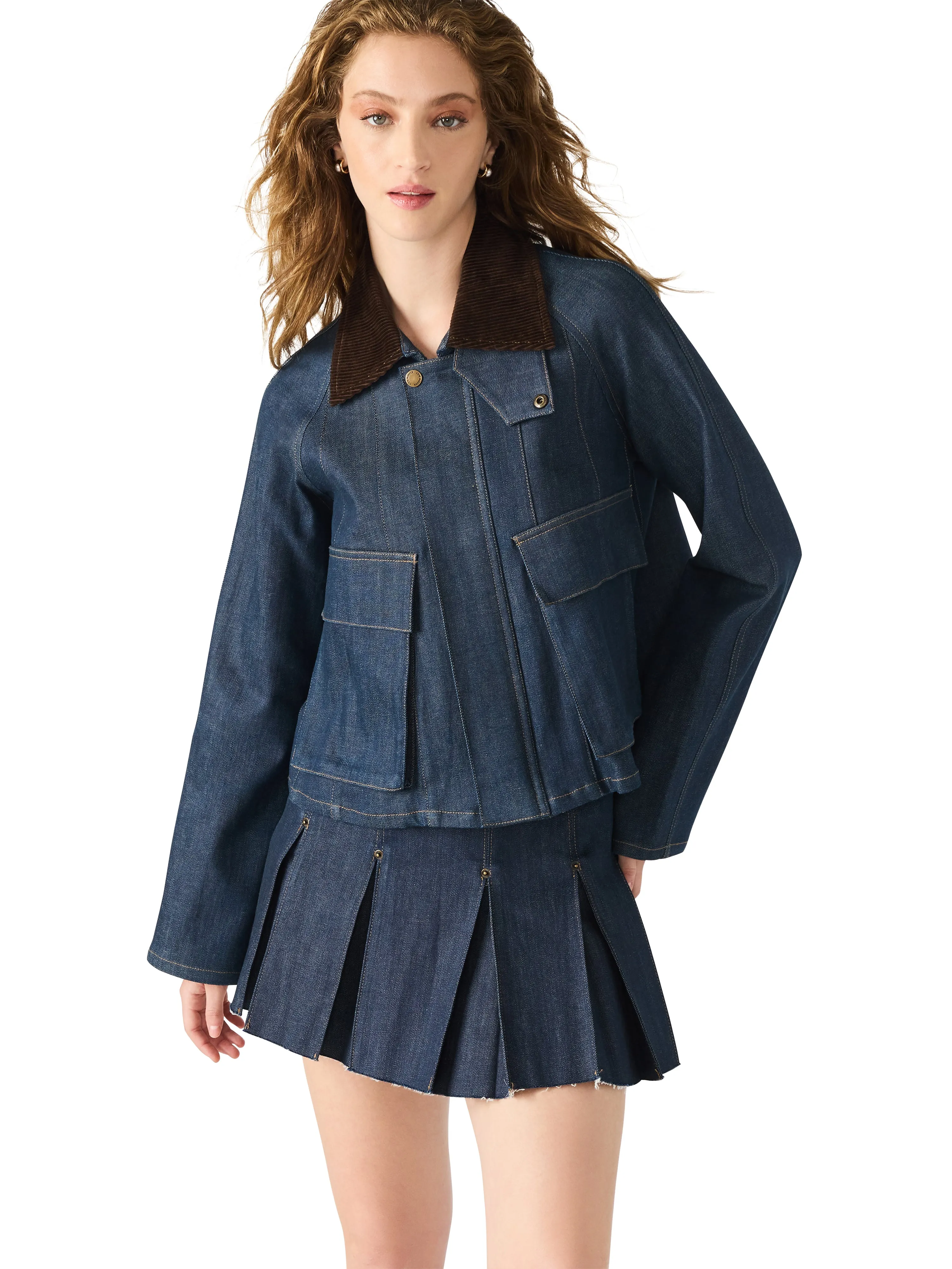 Microfiber Blended Fabric Tapered Cut Justina Barn Jacket in Deep Indigo