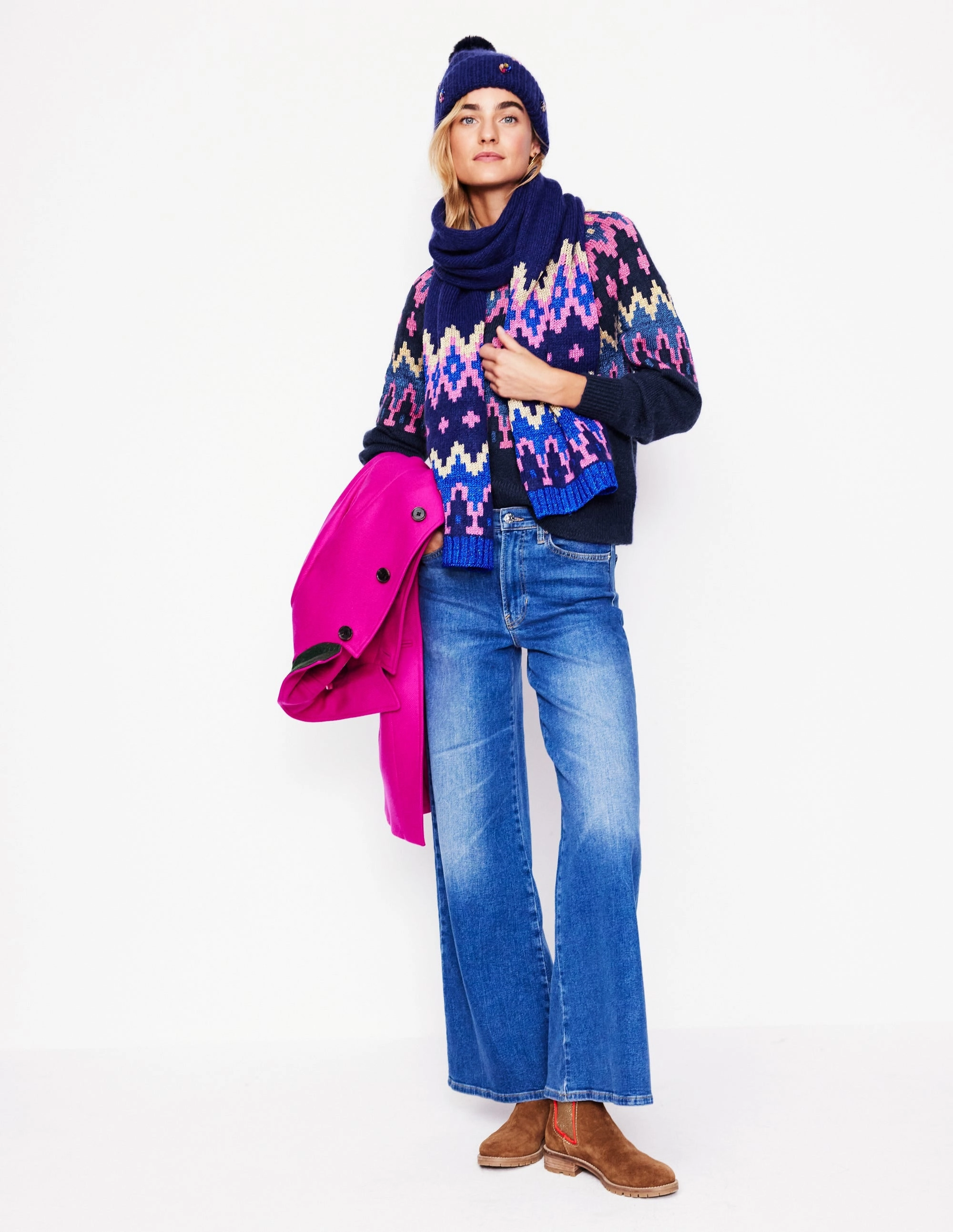 City Style Kat Sparkly Fair Isle Jumper-Navy