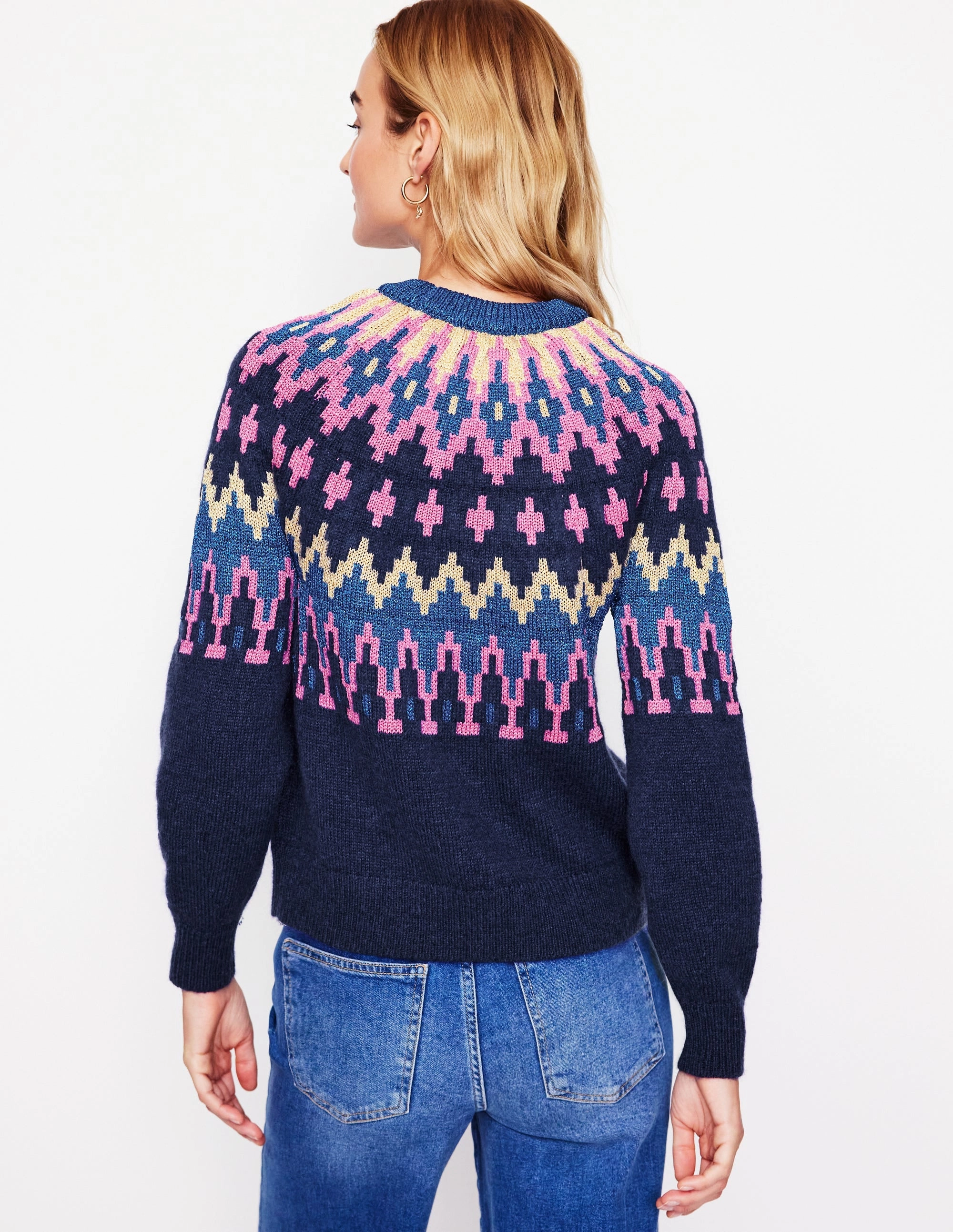 Kat Sparkly Fair Isle Jumper-Navy Office Casual