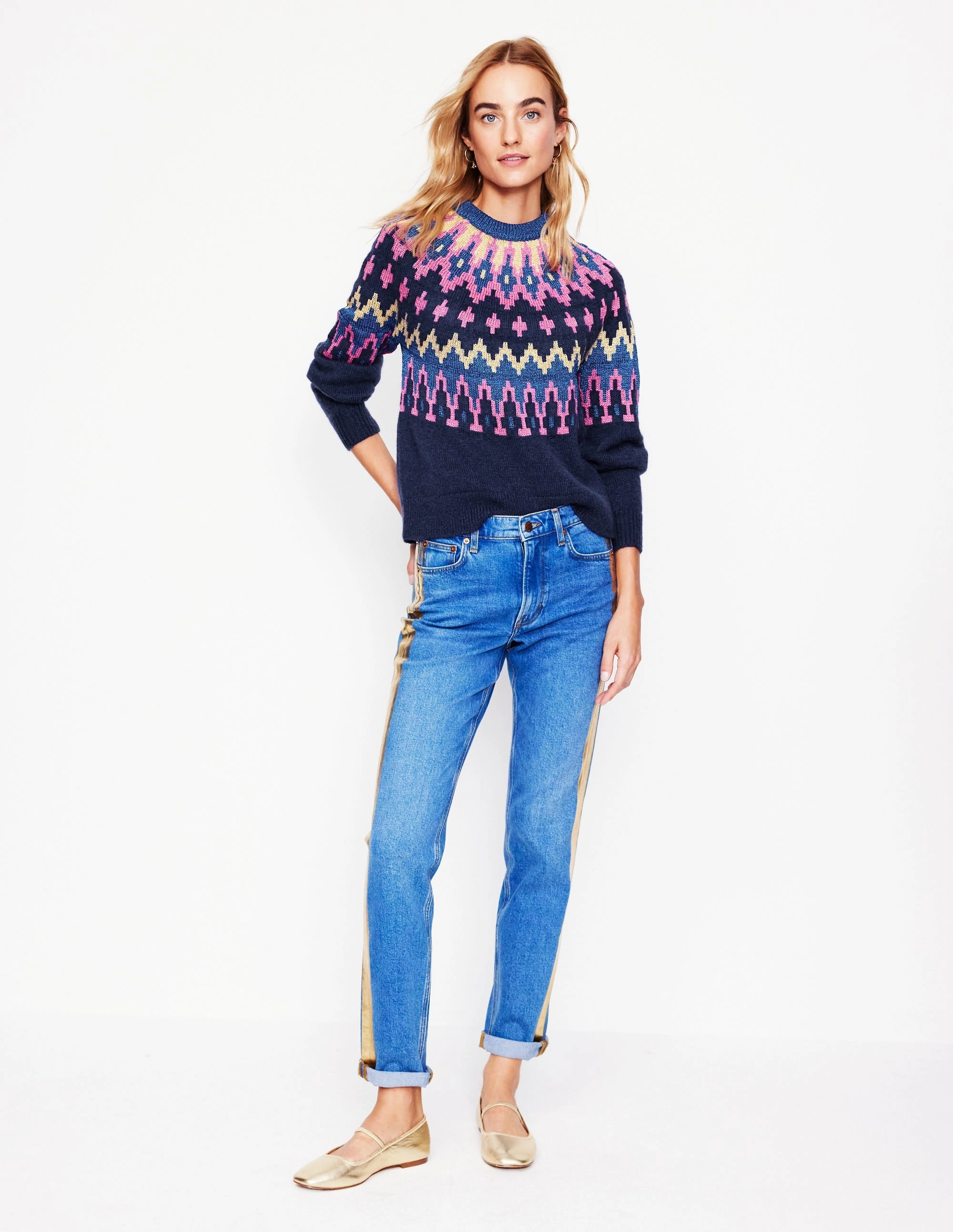Kat Sparkly Fair Isle Jumper-Navy Modern Casual Look Fresh Casual Wear