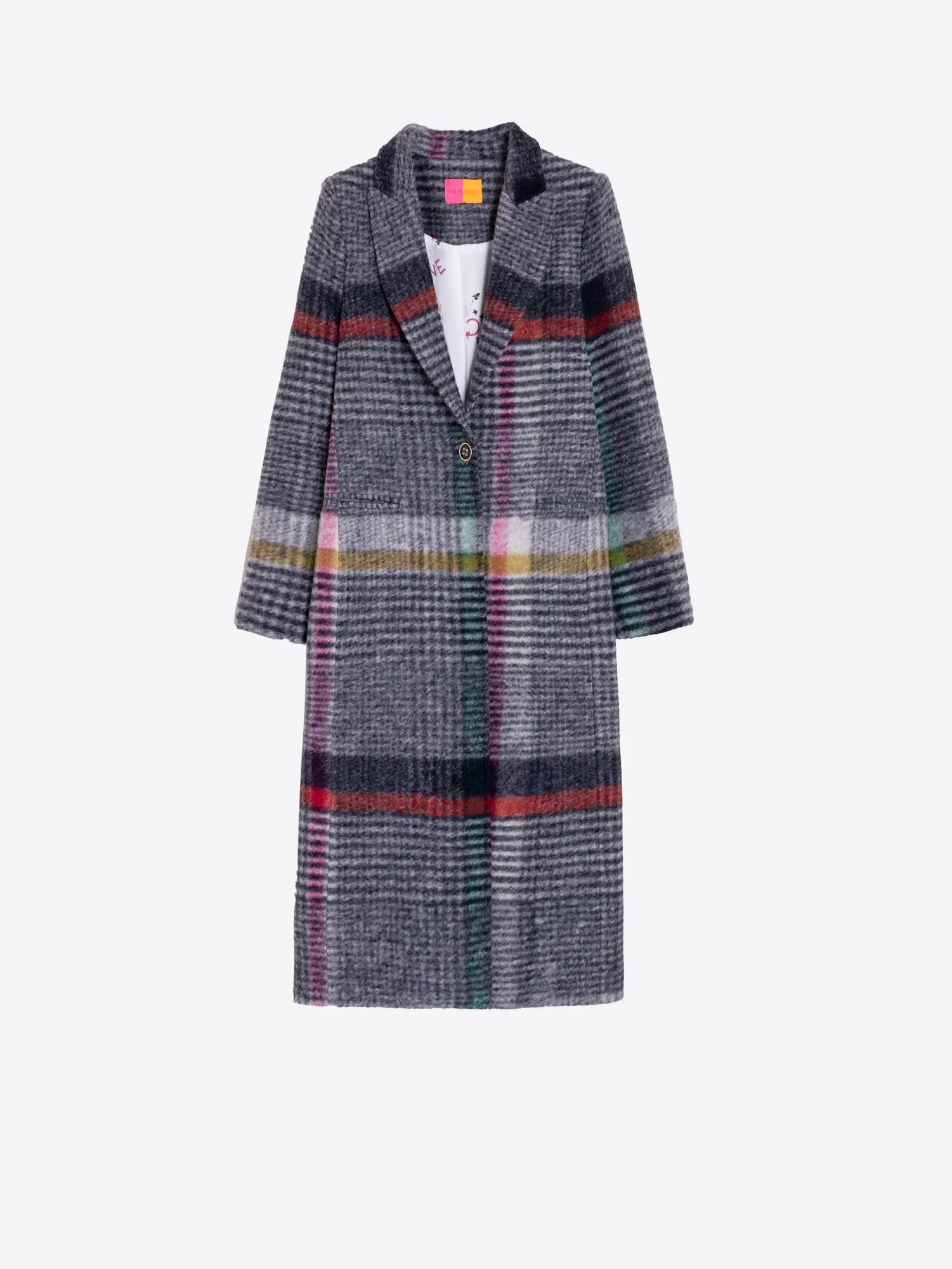 Workout Apparel Katherine Checked Long Coat in Multicolor