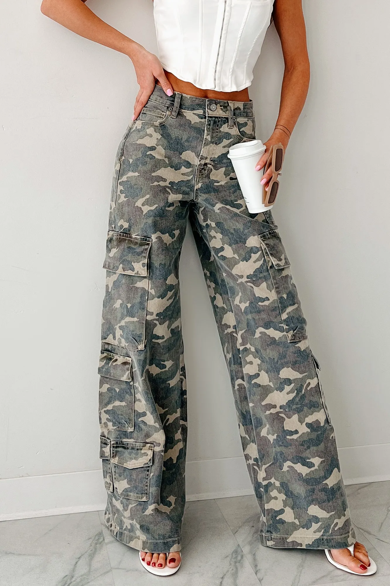 Kayla High Rise Cargo Hidden Jeans (Camouflage) PlushLining preshrunk