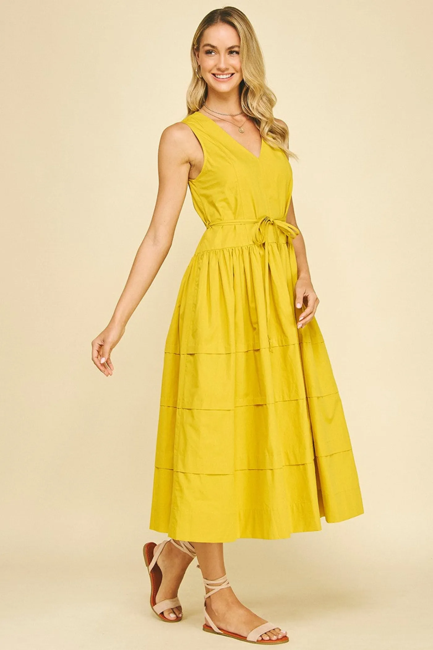 KELLY V-NECK TIERED MIDI DRESS Cool Shape