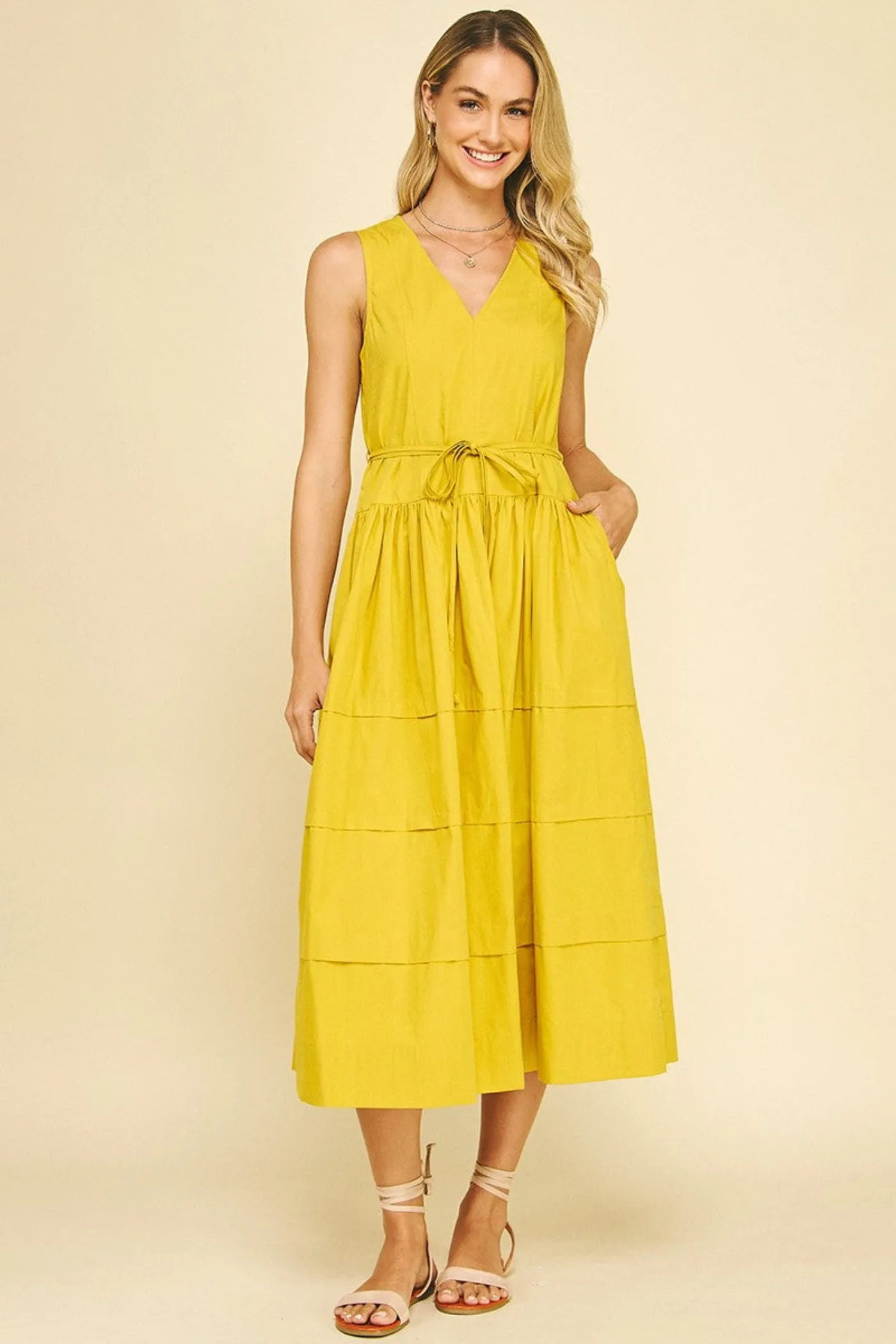 KELLY V-NECK TIERED MIDI DRESS Happy Scent Artistic Flair