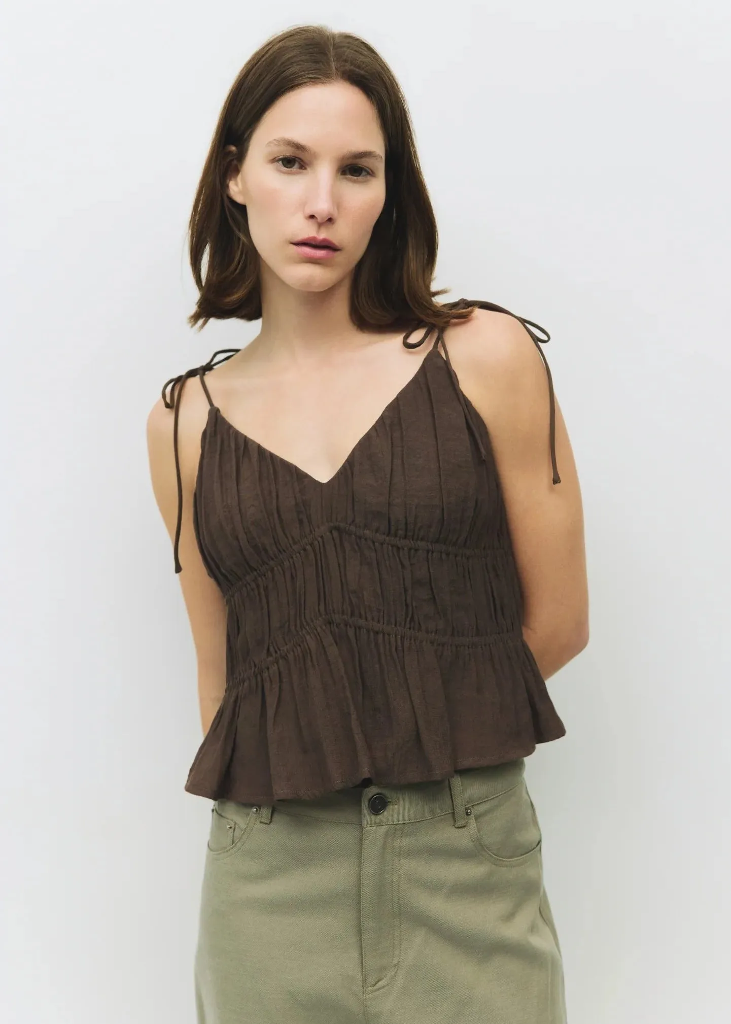 YarnDyedFabric KENDRA CROPPED SLIP-STYLE TOP