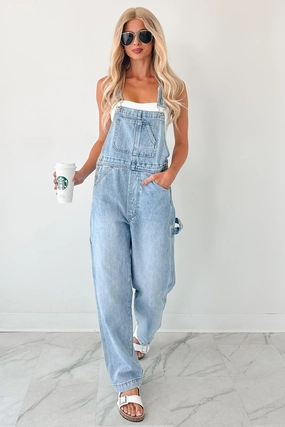 Layered Panel Construction MultiLayer Stitching Kept It Honest Denim Jumpsuit Overalls (Capri Blue)