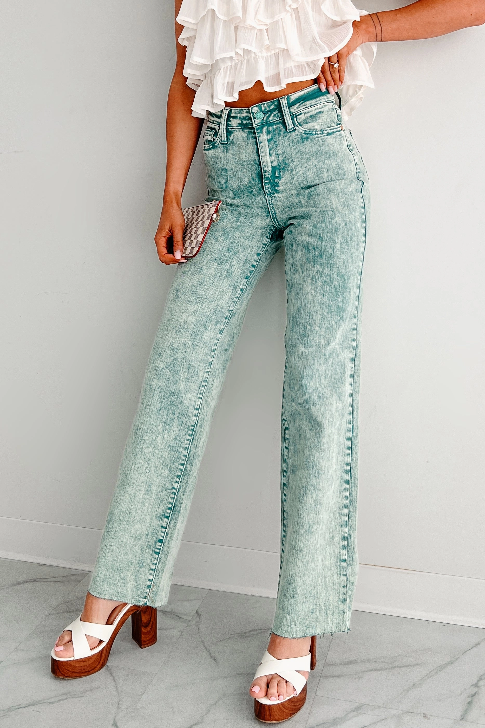Kinsley Judy Blue Washed Straight Jeans (Sea Green) Quality Basic