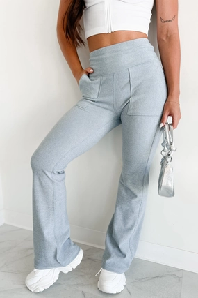 Klaus Brushed Knit Flare Leggings (Chambray) Rubberized Hem Adjustable Drawcord