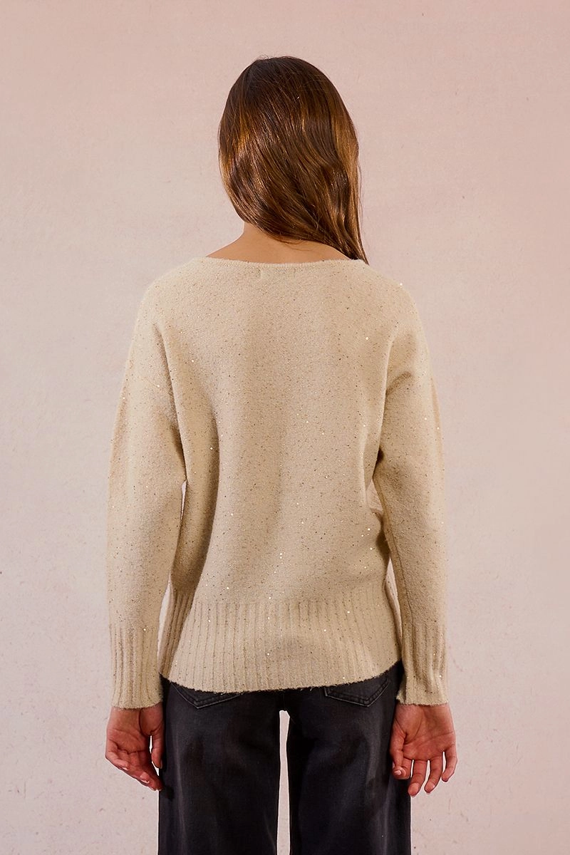 Knit and Sequin Sweater in Cream Comfy Cardigan MultiPocket