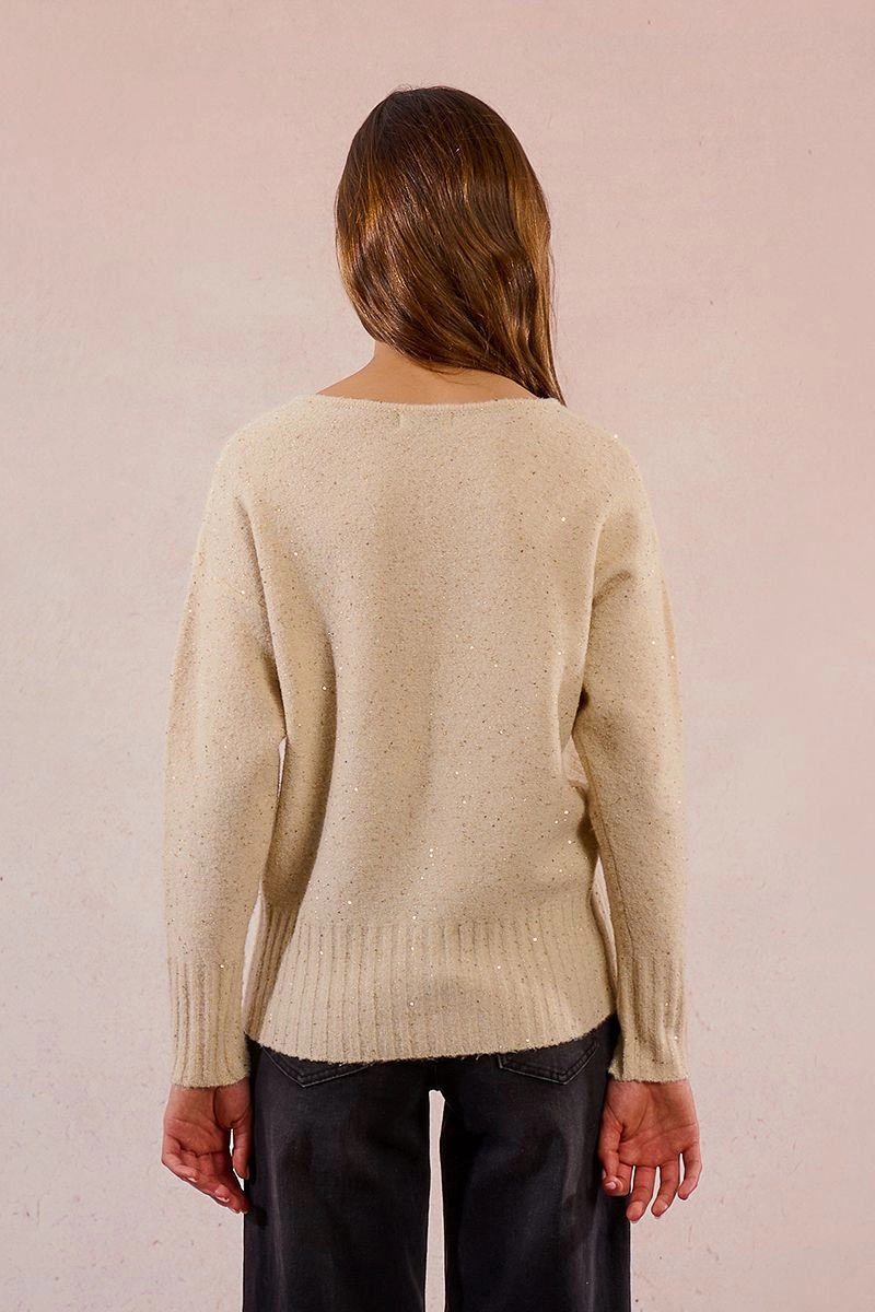 Knit and Sequin Sweater in Cream NonScratchSurface Self Cleaning Coating