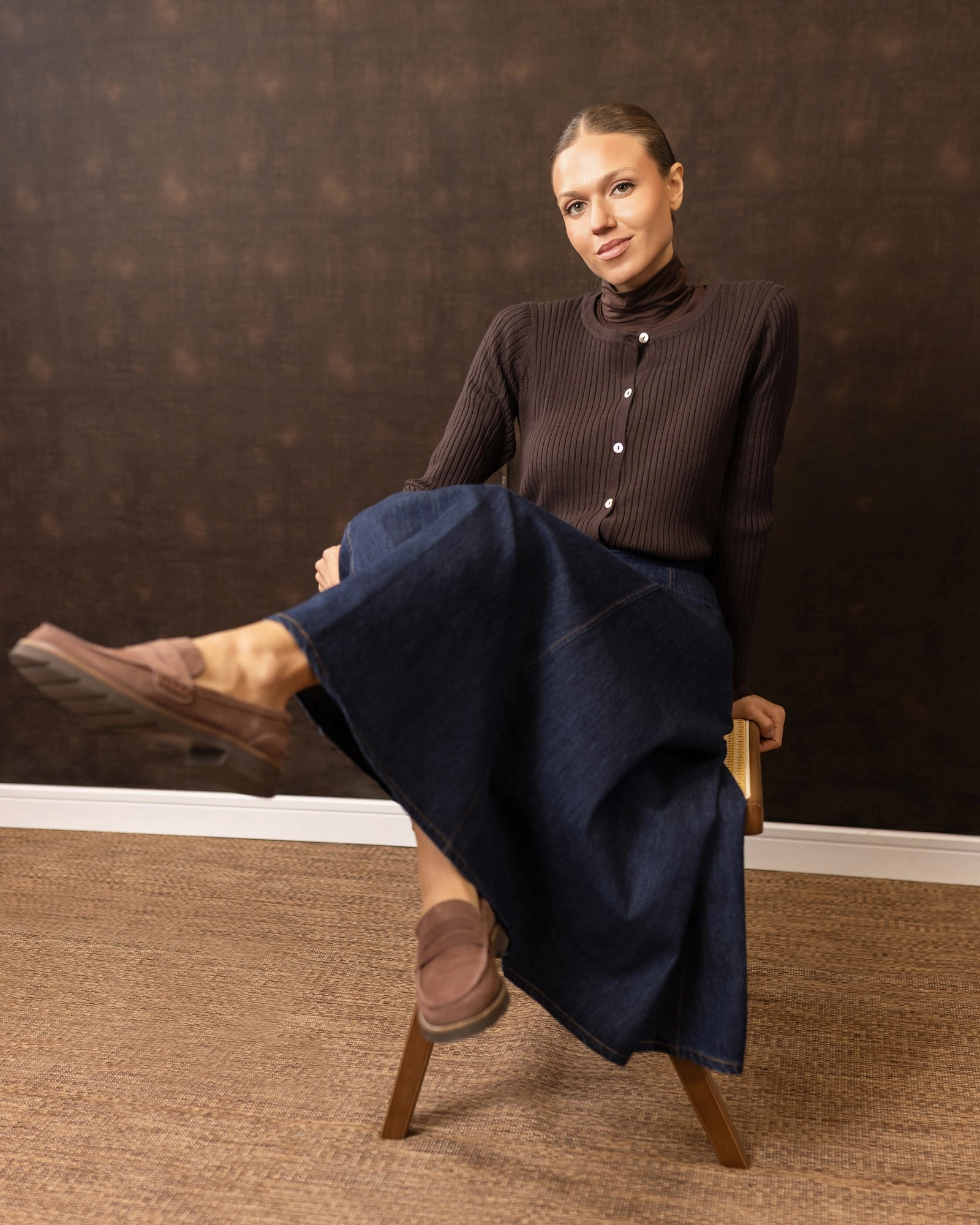 Knit Cardigan | Brown MicrofiberBlend