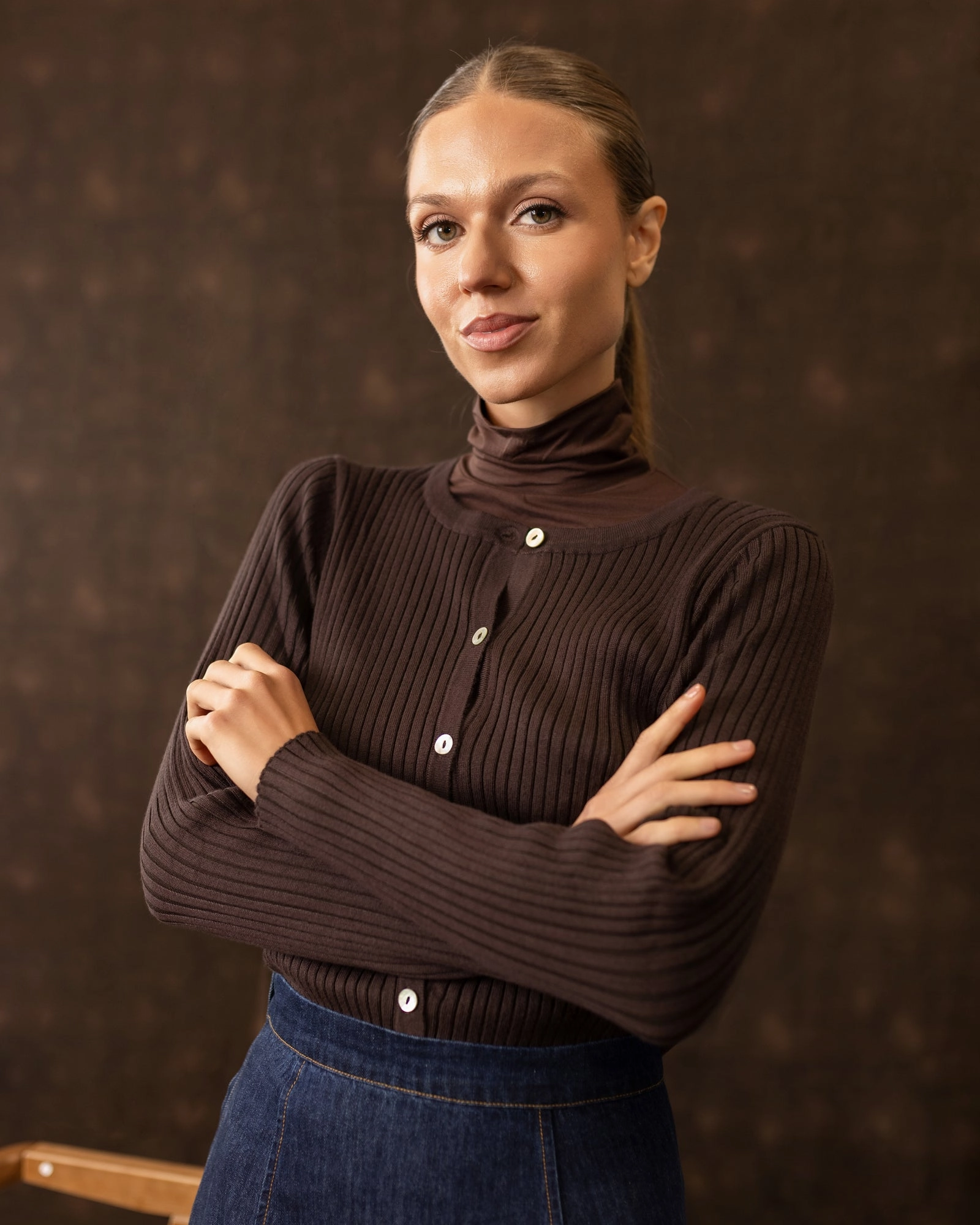 Knit Cardigan | Brown Ultra Soft Handfeel AntiStatic Weave