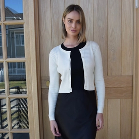 Knit Cardigan | Cream Reinforced Neckline