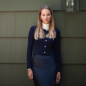 Knit Cardigan | Navy AdjustableDrawstring