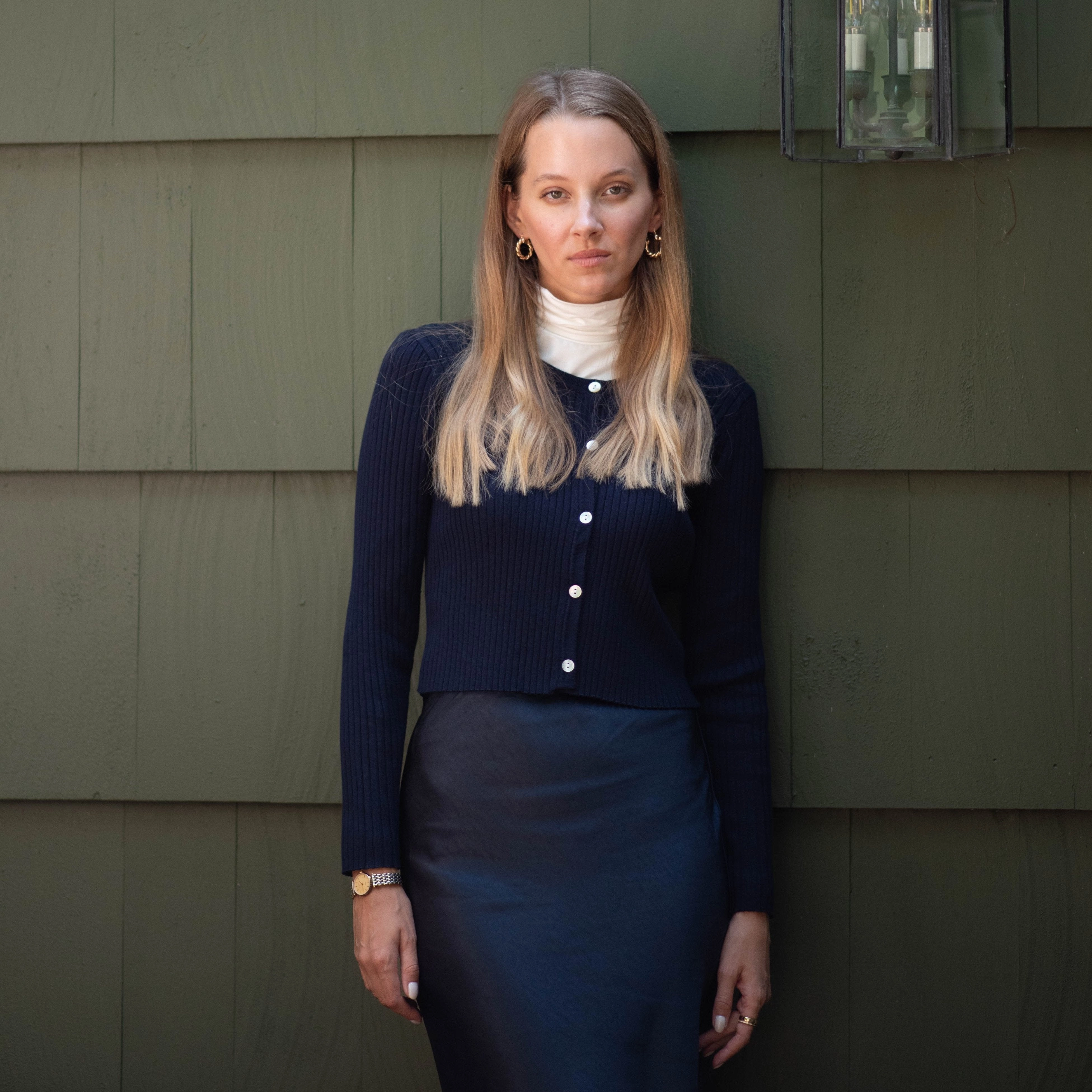 Knit Cardigan | Navy AdjustableDrawstring