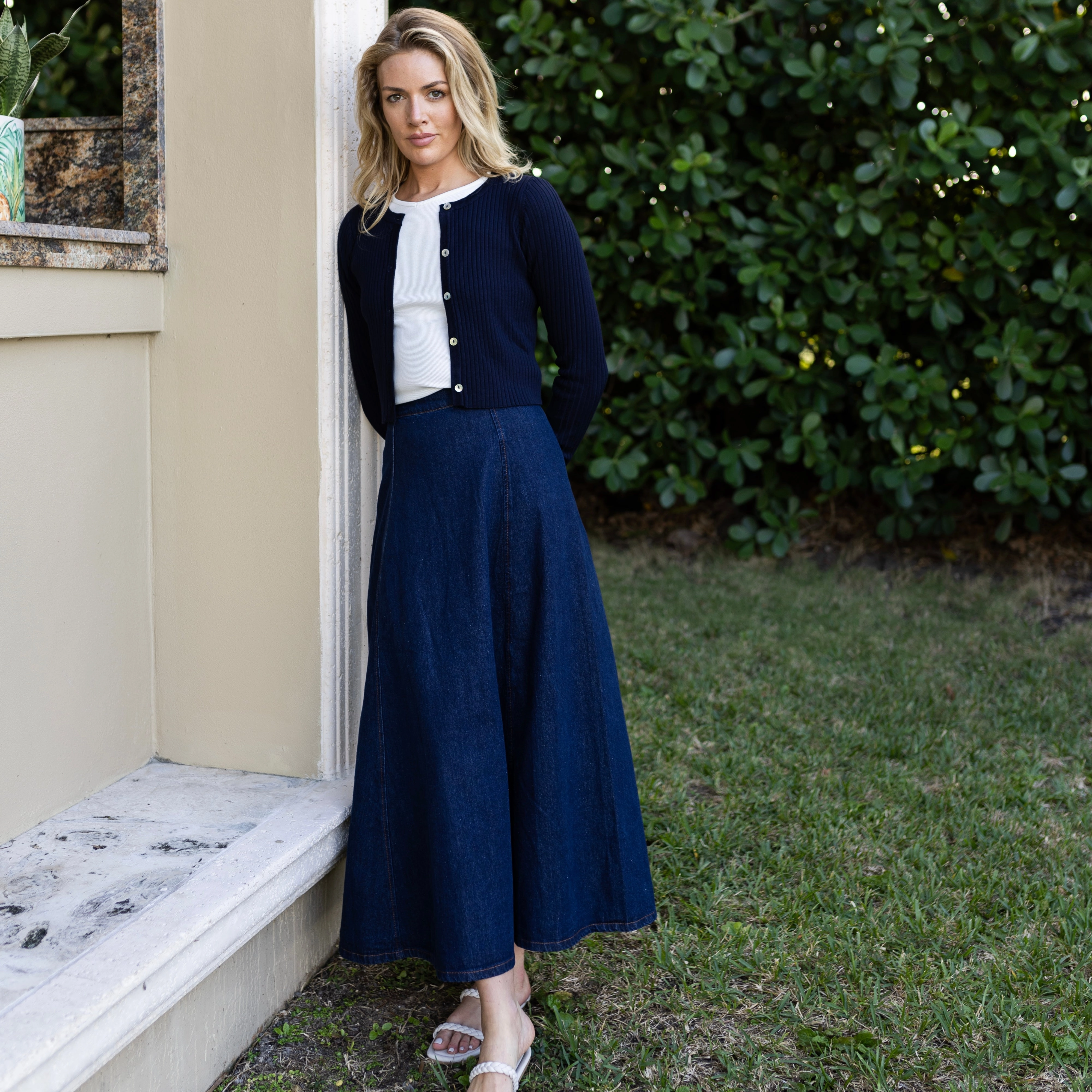 RecycledBlend Breathable mesh lining Knit Cardigan | Navy