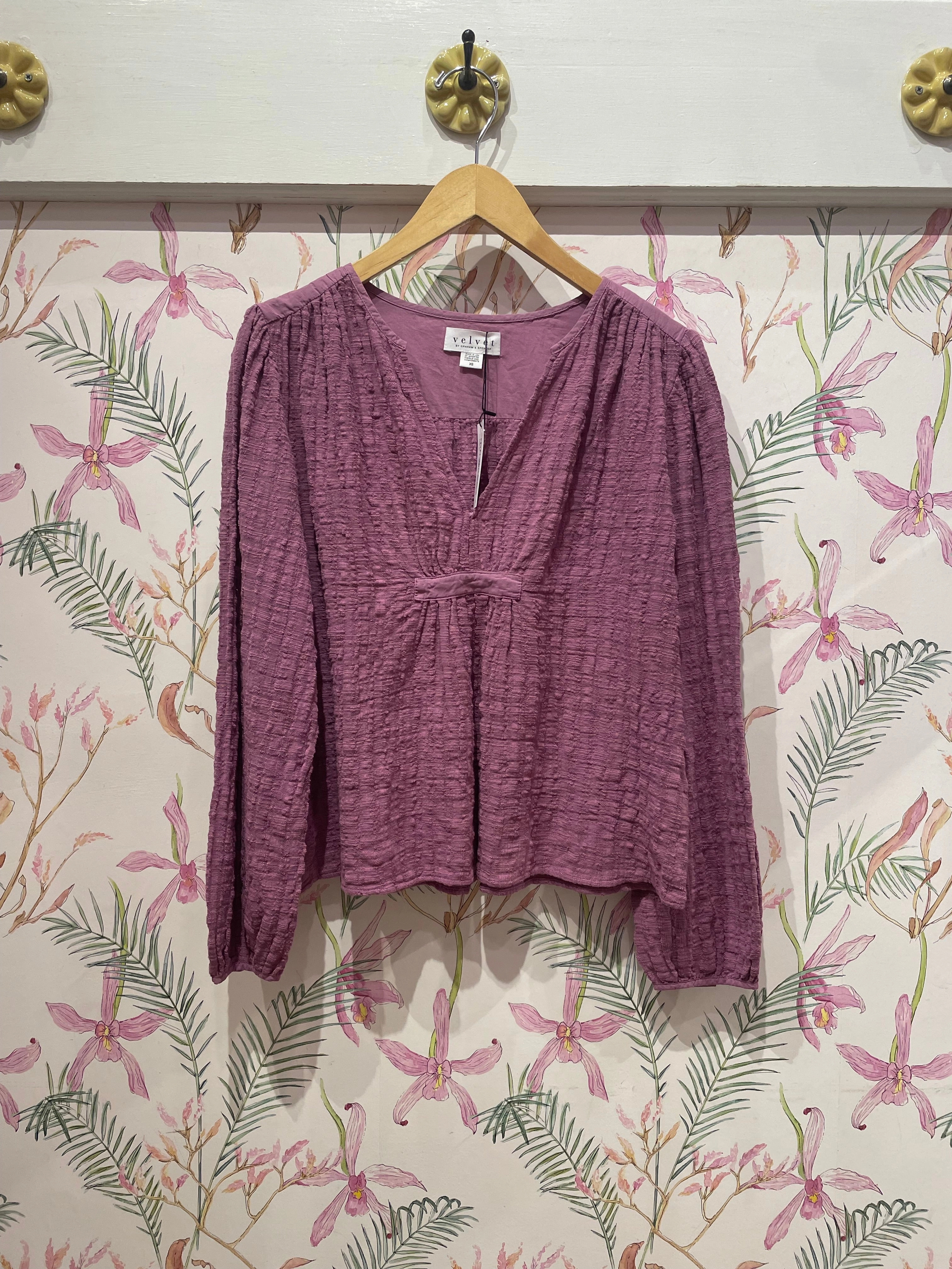 Kora Long Sleeve Half Placket Top in Balsamic Double Layered Hem Reinforced Elbow Patches