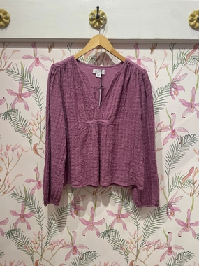 Kora Long Sleeve Half Placket Top in Balsamic Double Layered Hem Reinforced Elbow Patches