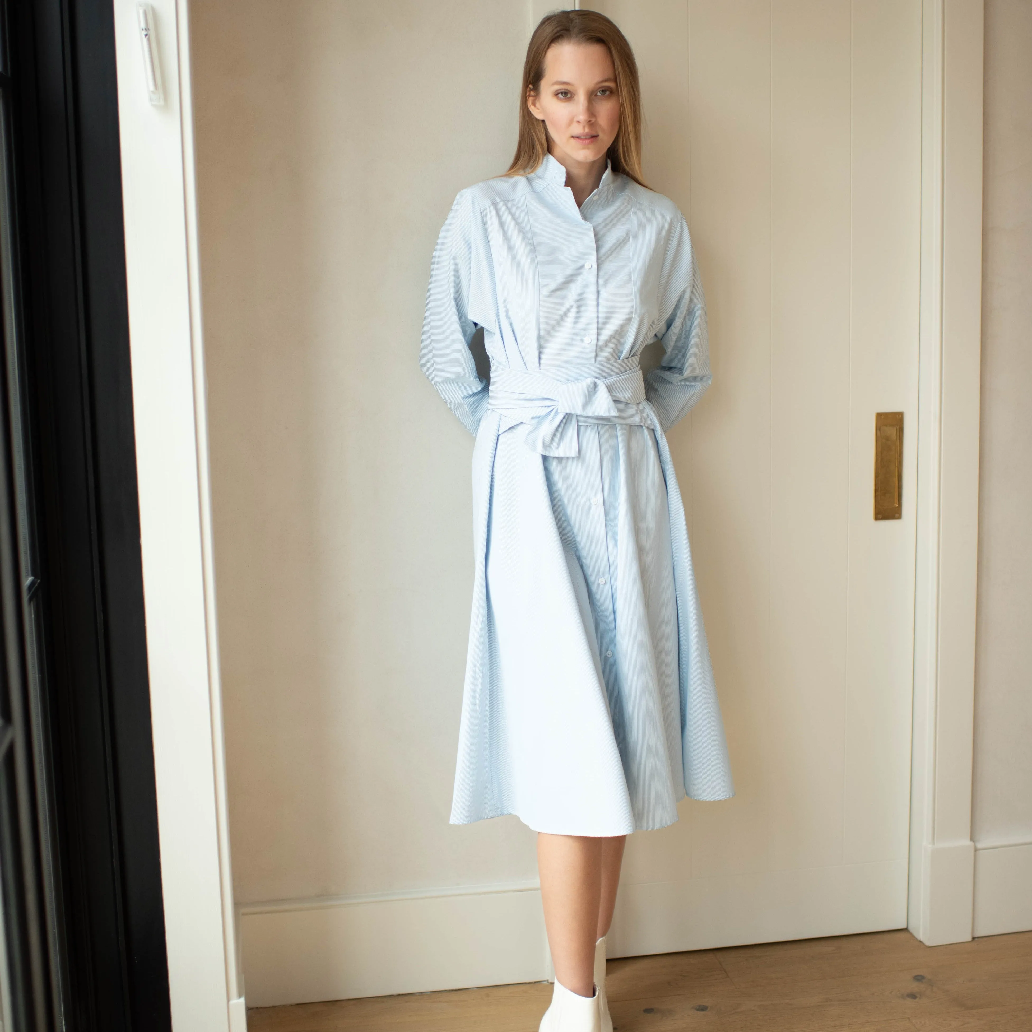everyday elegance Calm Texture La Ville Dress| Soft Blue [Final Sale]